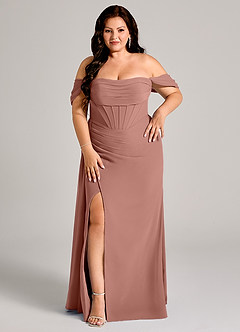 Azazie Amyra Bridesmaid Dresses Cedar Rose Sheath Off the Shoulder Chiffon Convertible Dress image13