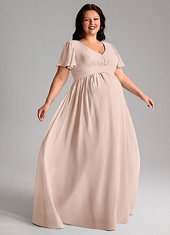 Azazie Verna Maternity Bridesmaid Dresses A-Line V-Neck Ruched Chiffon Floor-Length Dress image9