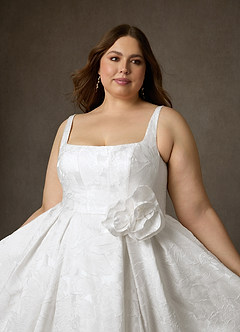 Azazie Ruby Wedding Dresses Diamond White Ball-Gown with Pockets Floral Jacquard Dress image16