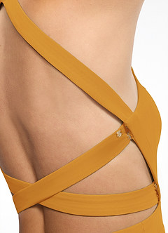 Azazie Clarice Abiti da Damigella Abito A-Line in Chiffon con Scollo Halter Caramello image7