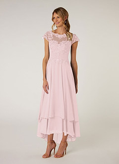 Azazie Shonda At-home Try On Dresses Blushing Pink Lace Chiffon Dress image3