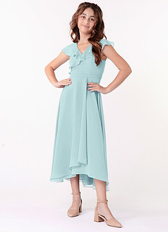 Azazie Posie Junior Sea Glass A-Line Ruched Chiffon Dress image4
