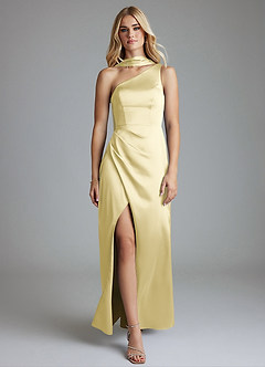 Azazie Adhara Final Sale Dusty Blue Sheath One Shoulder Stretch Satin Dress image5