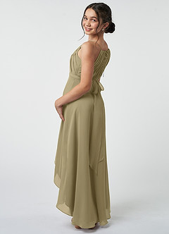 Azazie Oaklynn Junior Robe Trapèze en Mousseline de soie Plissée Vert Mousse image4
