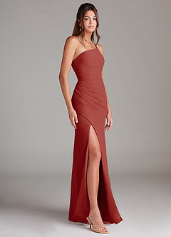 Azazie Eren Bridesmaid Dresses Terracotta Sheath One Shoulder Chiffon Dress image4