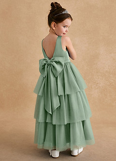 Azazie Megallie Flower Girl Dresses Matcha A-Line Bow Tulle Dress image1