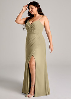 Azazie Maci Bridesmaid Dresses Moss Green Sheath Pleated Chiffon Dress image10