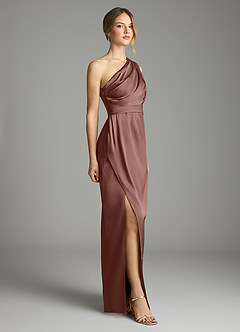 Azazie Emorie Jurken voor bruidsmeisjes Jurk van Stretch Satijn met Kolom One-Shoulder Espresso image4