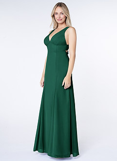 Azazie Christiana Bridesmaid Dresses Emerald A-Line V-Neck Pleated Chiffon Dress image4