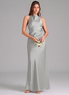 Azazie Evadne Bridesmaid Dresses Silver A-Line Pleated Stretch Satin Dress image6