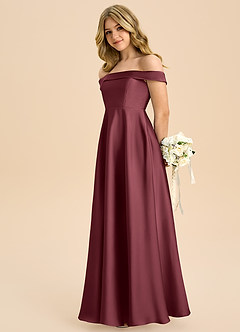 Azazie Sissy Junior Merlot A-Line Off the Shoulder Stretch Satin Dress image6