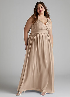 Azazie Ashia Abiti da Damigella Abito A-Line in Chiffon Plissettato Taupe image9