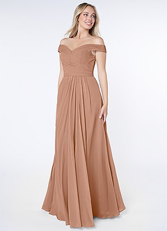 Azazie Audrianna Bridesmaid Dresses Champagne Rose A-Line Off-The-Shoulder Gathered Chiffon Convertible Dress image2