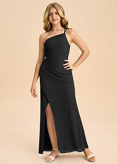 Azazie Eren Junior A라인 주름진 쉬폰 플로어 길이 주니어 신부 들러리 드레스 image2