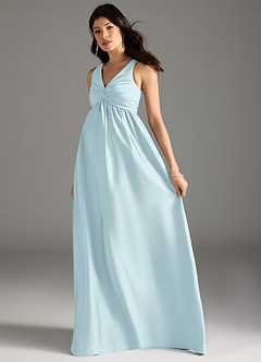 Azazie Yetta Maternity Bridesmaid Dresses A-Line Pleated Stretch Satin Floor-Length Dress image6