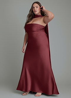 Azazie Saylor Vestidos de damas de honor Vestido Merlot de Satén Elástico de Corte Sirena con Palabra de honor image16
