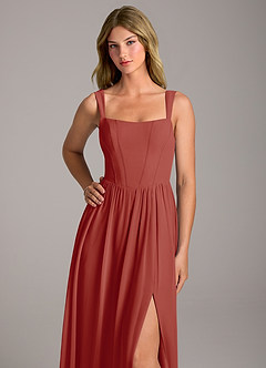 Azazie Rosaline Bridesmaid Dresses Terracotta A-Line Side Slit Chiffon Dress image2