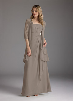 Azazie Weisz Mother of the Bride Dresses Taupe A-Line Square Neckline Pleated Chiffon Dress image3
