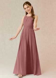 Azazie Bibiane Junior Desert Rose A-Line Pleated Chiffon Dress image4