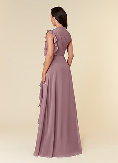 Azazie Narine Abiti per la Madre della Sposa Abito A-Line in Chiffon con Scollo Alto a Pieghe Rosa Polverosa image4