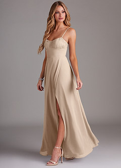 Azazie Breonna Final Sale Taupe A-Line Sweetheart Neckline Chiffon Dress image3