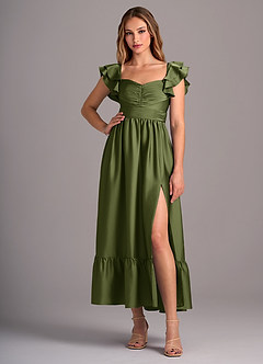 Azazie Anaya Bridesmaid Dresses Olive A-Line Sweetheart Neckline Stretch Satin Convertible Dress image5