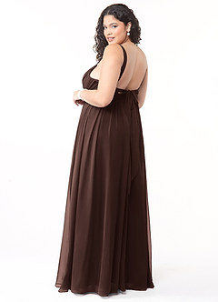 Azazie Aziza Robes de demoiselle d'honneur Robe Trapèze en Mousseline de soie Col V plissé Ganache image10