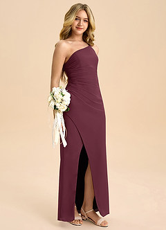 Azazie Eren Junior Vestido Cabernet de Chiffon de Linha A com Plissado image1