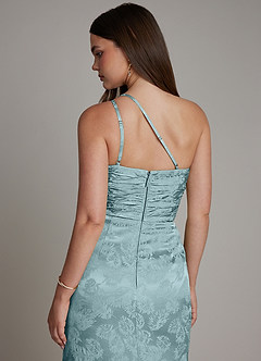 Azazie Mishka Bridesmaid Dresses Light Blue Jacquard Sheath One Shoulder Floral Jacquard Dress image2
