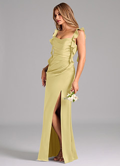 Azazie Jessamine Bridesmaid Dresses Lemon Sorbet A-Line Corset Stretch Satin Dress image5