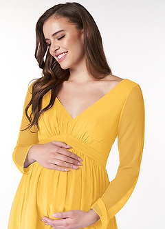 Azazie Teton vestidos de dama de honor de maternidad Vestido de Corte En A Manga larga Hasta el suelo Gasa image5