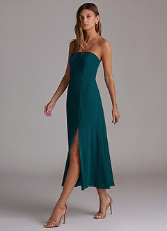 Azazie Wren 신부 들러리 드레스 A라인 스트랩리스 쉬폰 티 길이 드레스 image3