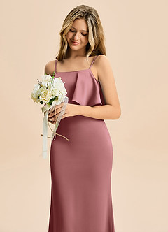 Azazie Galene Junior Mrenneito Joustava satiini Lattian pituus Nuorempi morsiusneito Pukeutua image5