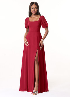 Azazie Alani Bridesmaid Dresses Scarlet A-Line Square Neckline Chiffon Dress image1