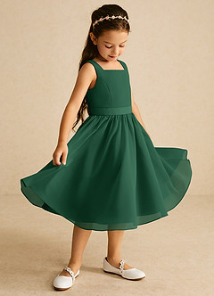Azazie Ari Abiti da Ragazza di Fiori Abito A-Line in Chiffon Senza Maniche Verde Scuro image1