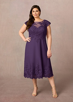 Azazie Terrano Mère de la mariée Robes Robe Trapèze en Dentelle Scoop Prune image6