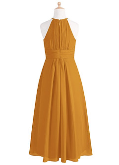 Azazie Bonnie Junior Butterscotch A-Line Pleated Chiffon Dress image6