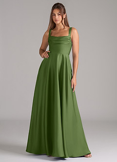 Azazie Shaude Bridesmaid Dresses Juniper A-Line Pleated Stretch Satin Dress image1