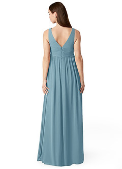 Azazie Yetta Maternity Bridesmaid Dresses A-Line V-Neck Gathered Chiffon Floor-Length Dress image2