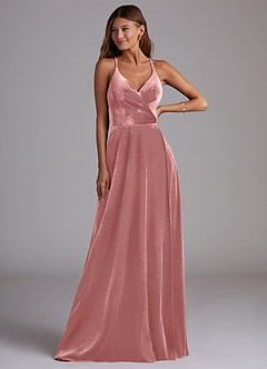 Azazie Davis Robes de demoiselle d'honneur Robe Trapèze en velours Rose Poussiéreuse image4