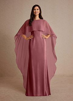 Azazie Milfred Mother of the Bride Dresses Desert Rose Sheath Boatneck Stretch Satin Dress image2