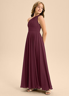 Azazie Charlize Junior Vestido de Cabernet de Gasa de Corte En A con Plisado image4