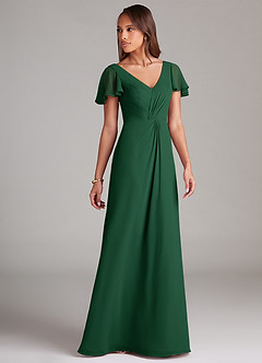 Azazie Soren Vestidos de damas de honor Vestido de Verde Oscuro de Gasa de Corte en A con Volante image4