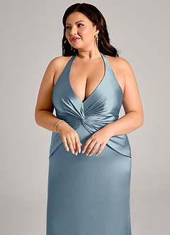 Azazie Valerie Bridesmaid Dresses Dusty Blue Mermaid Pleated Stretch Satin Dress image7