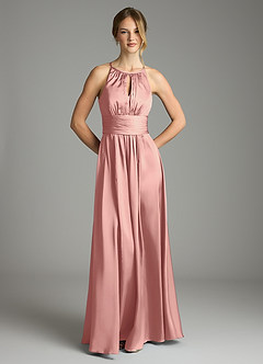 Azazie Bonnie Bridesmaid Dresses Rosette A-Line Pleated Stretch Satin Dress image3