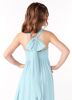 Azazie Jaylah Junior A라인 셔링 쉬폰 플로어 길이 주니어 신부 들러리 드레스 image4