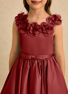 Azazie Eden Flower Girl Dresses Rust Ball-Gown Pleated Matte Satin Dress image5