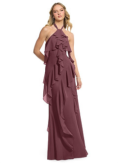 Azazie Velma Bridesmaid Dresses Sangria A-Line Side Slit Chiffon Dress image3