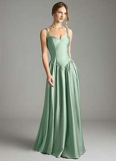 Azazie Evadina Vestidos de damas de honor Vestido de Agave de Satén Elástico de Corte en A con Corsé image1