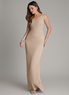 Azazie Hadley Robes de demoiselle d'honneur Robe Sirène en Mousseline de soie Plissée Taupe image4